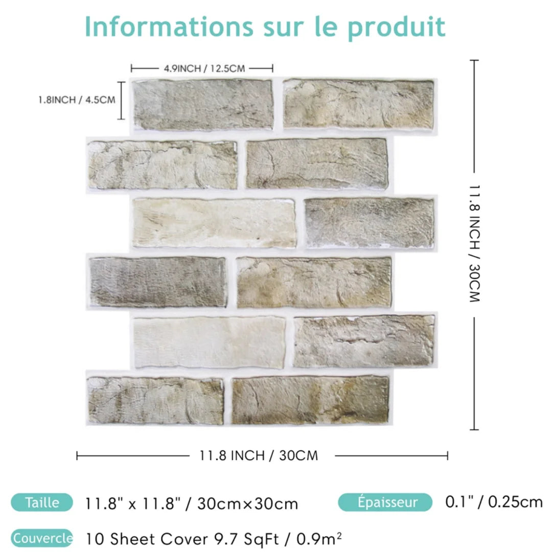 Pose facile panneau mural autocollant brique