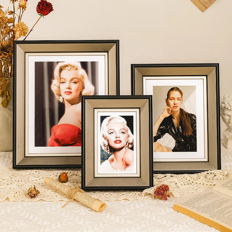 cadre photo rectangle résine noir doré texture bois classique intérieur photo souvenir artwork