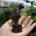 Sculpture ours bois relief artisanal marron foncé décoration intérieure maison salon