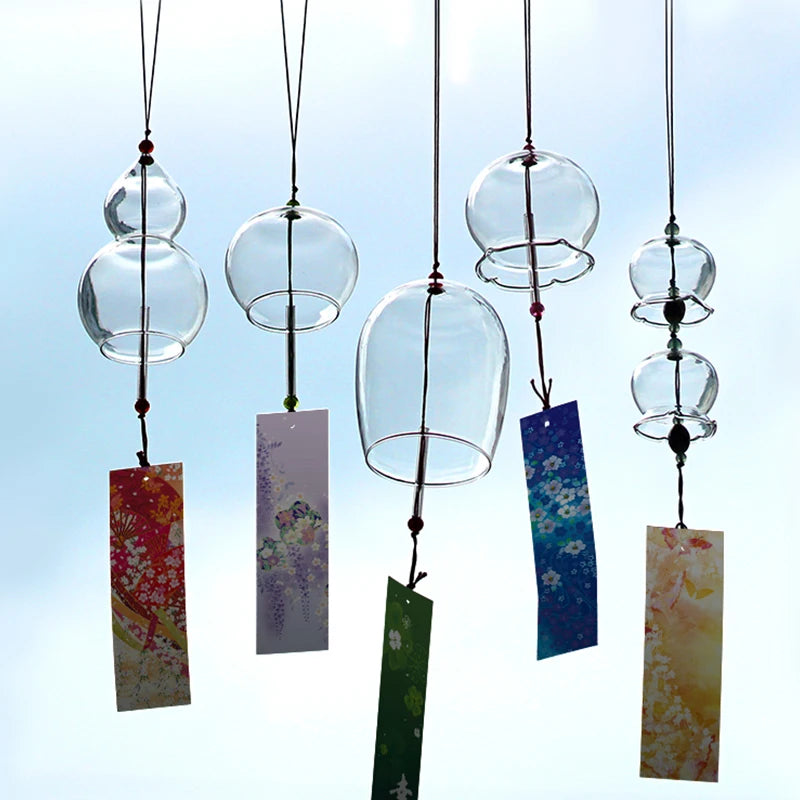 cloches vent verre transparentes moderne cordelette étiquettes coloréesextérieur decoration jardinartisanaux peint main