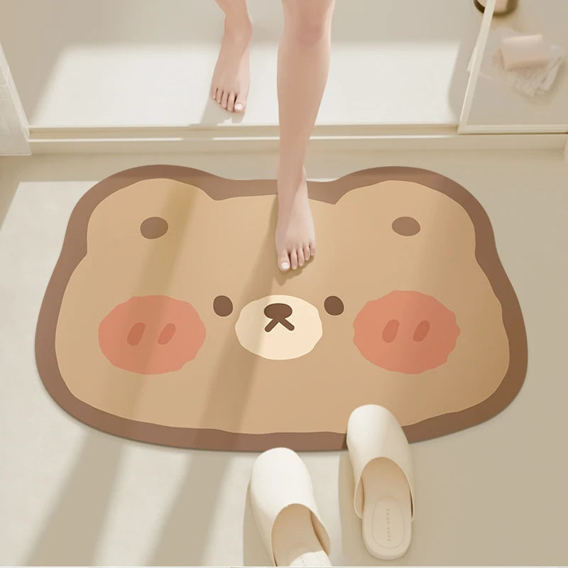 tapis sol antidérapant dessin animé mignon visages porcs blanc rose