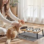 distributeur alimentation chats trois bols inox tapis antidérapant moderne minimaliste