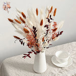 bouquet fleurs séchées naturelles blanches oranges brunes plumes feuilles anniversaire mariage decoration