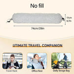 coussin voyage capuche gris clair mousse mémoire forme cale confortable pratique ceinture sécurité écouteurs