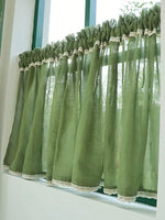 rideau vert olive semi transparent classique texture rugueuse polyester petite fenêtre filtration lumière