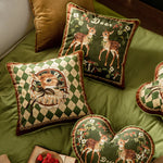 housse velours cerf motif floral farmhouse deco verte marron beige carré 45cm
