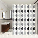 rideau douche moderne cercles noirs gris fond blanc opacité respectueux environnement