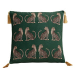 taie d'oreiller carrée léopard doré vintage tassel adhésif décorative verte noire polyester coton 45x45cm