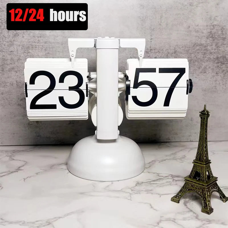 horloge cadran rotatif vintage noir blanc rétro pied circulaire chiffres noirs fond blanc