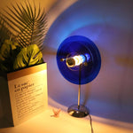 lampe table moderne transparente vert orange bleu pied chromé câble électrique minimalist LED