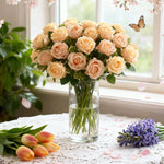 décoration extérieure moderne bouquet roses artificielles soie blanc rouge anniversaire mariage