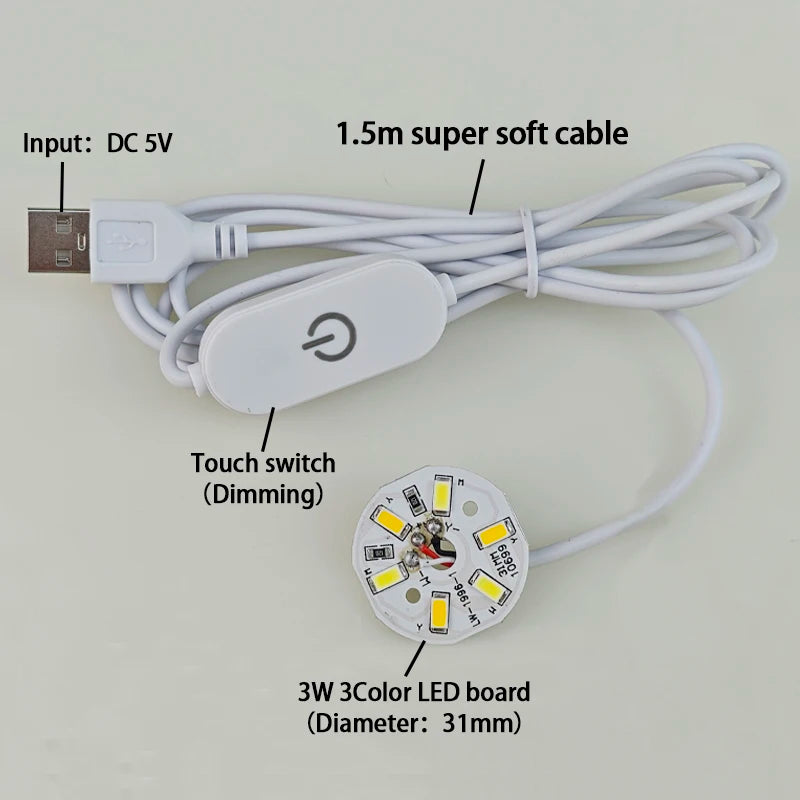 plaque led blanc circulaire adhésif commutateur tactile câble usb 15m 3w 6w 10wmodifiable luminosité