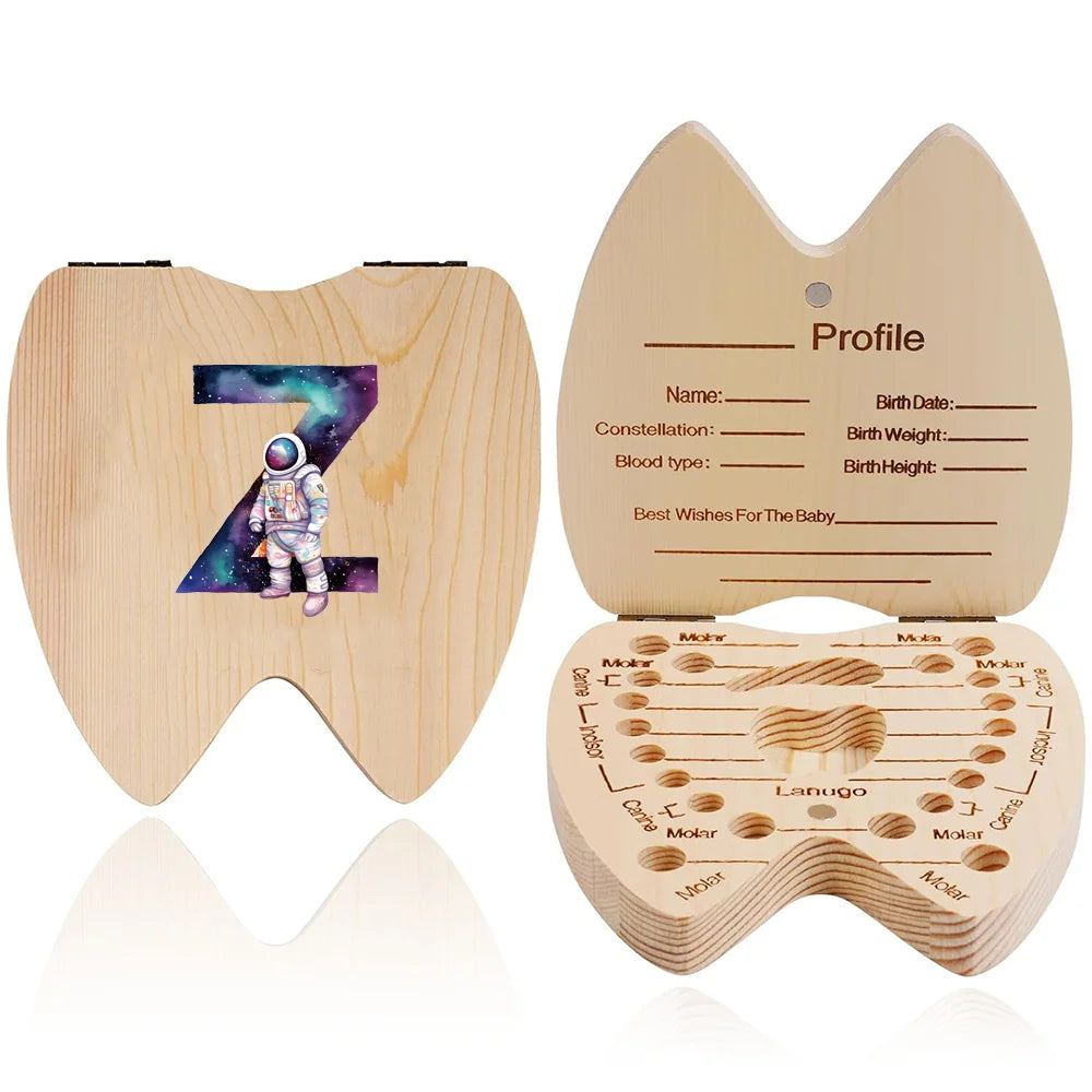 boîte dents bois astronaute carte profil grille tailles bébé