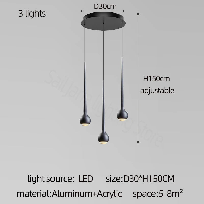suspension lumineuse argentée gouttes pluie contemporaine fil 2000 82000 lumens chambre salon étude