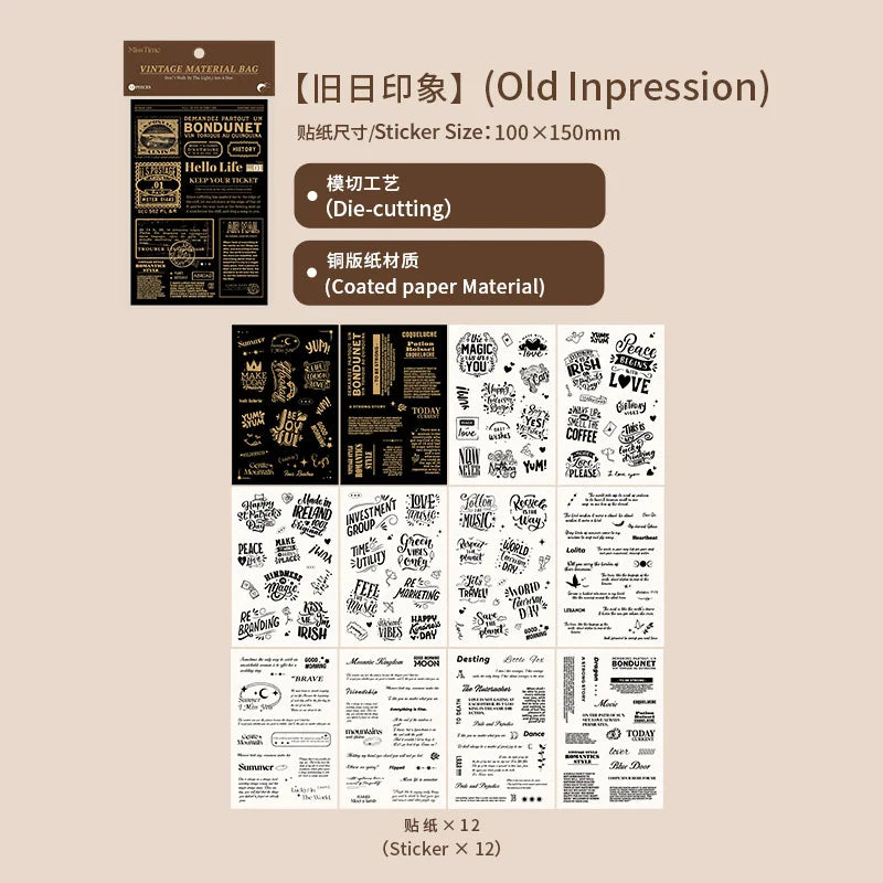 sticker musical vintage noir doré lettres notes floraux décoration journal 100x150mm