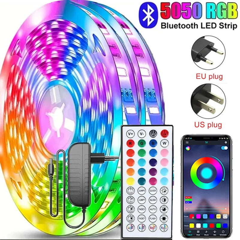 ruban led flexible rgb 24v multicolore moderne adhésif télécommande adaptateur eu us application mobile