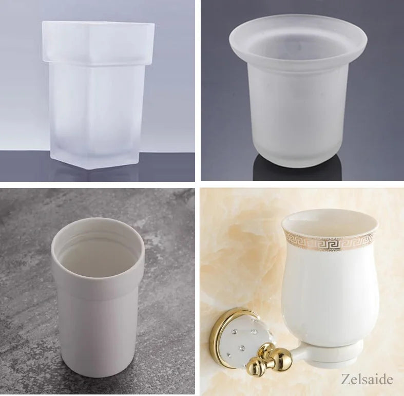 pot pinceau verre blanc mat classique adhésif poignée dorée 9.5cm 8cm 15cm