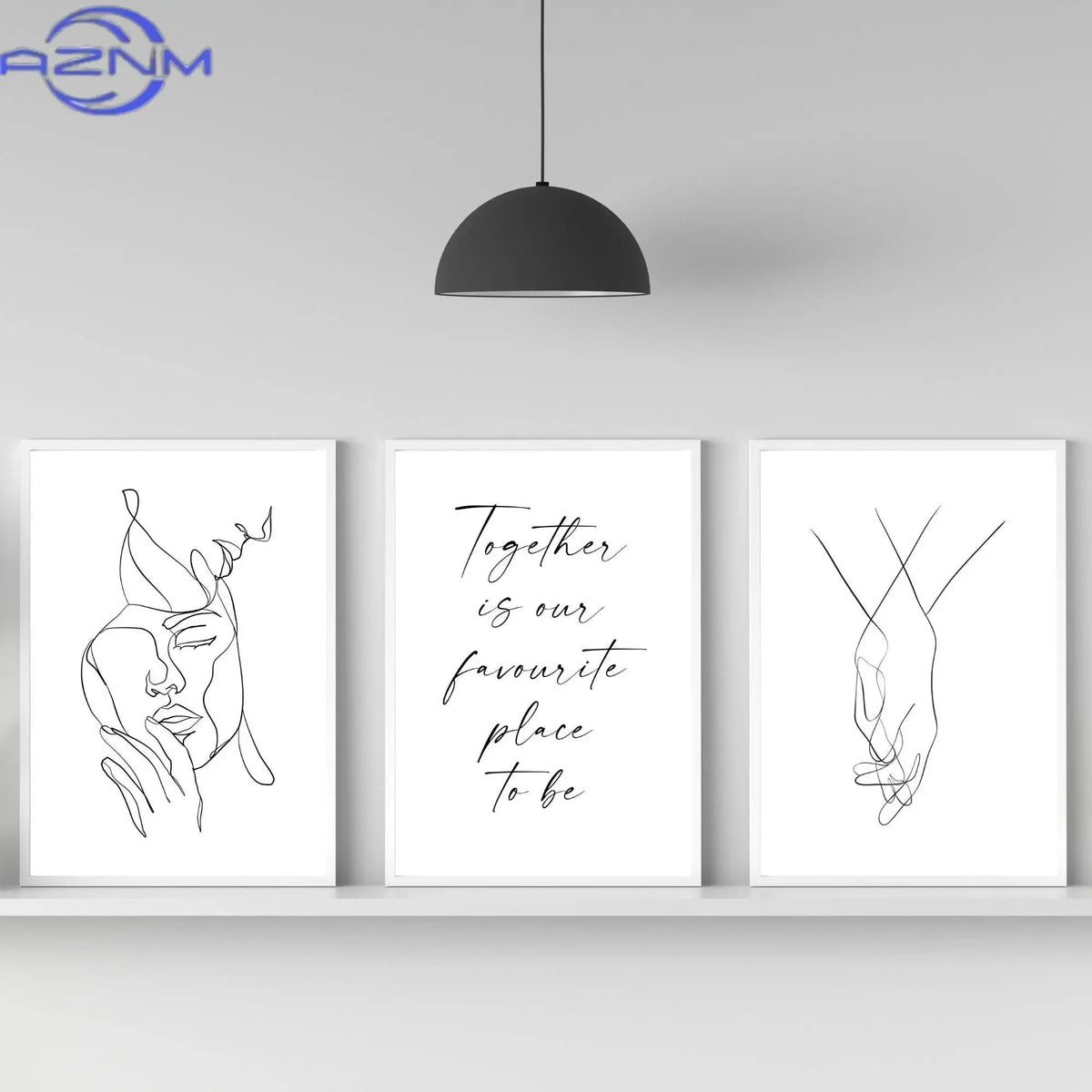 décoration murale minimaliste moderne ensemble trois tableaux noir blanc beige rose