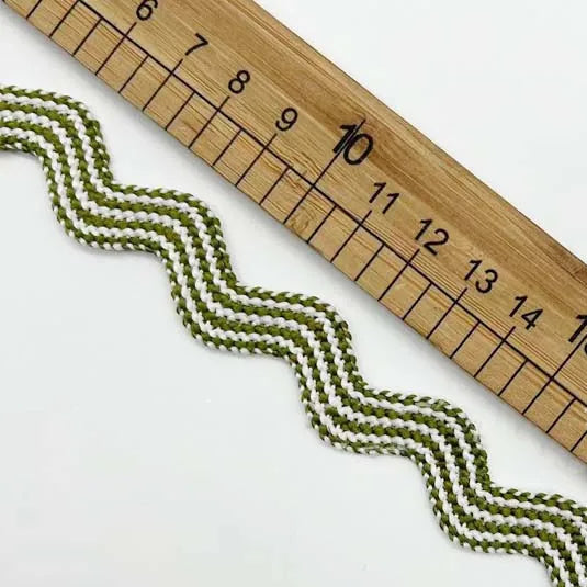 ruban polyester largeur 12mm motif zigzag couleurs bleu gris beige moderne ornement ourlet opaque