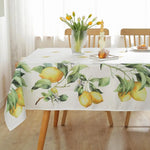 nappe imperméable citron feuilles vertes fond blanc moderne printemps été rectangle réutilisable polyester maison