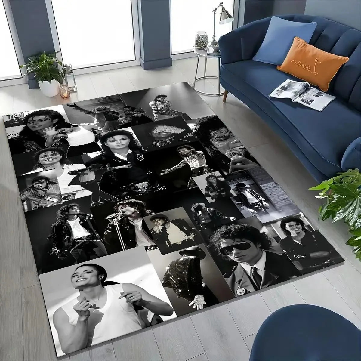 tapis salon chambre décoratif michael jackson king of pop noir blanc photo collage moderne