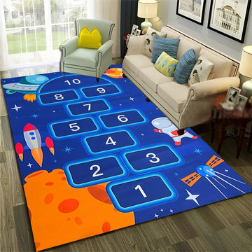 tapis jeu enfant multicolore motif animaux chiffres sol salon chambre décoration intérieure antidérapant polyester