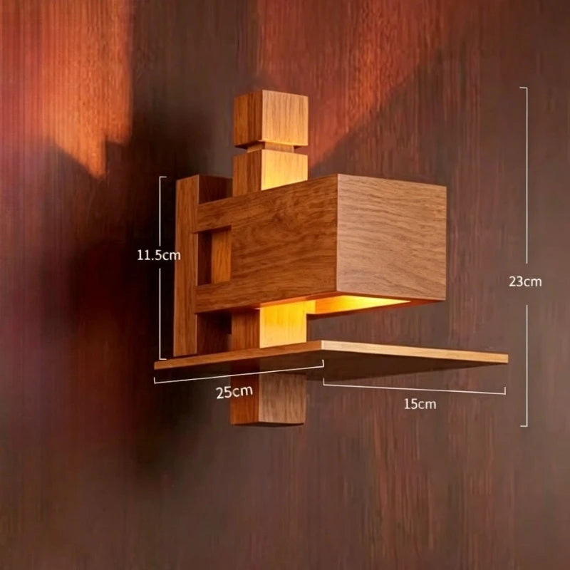 lampe murale moderne bois marron clair texture naturelle ampoules LED 10m²
