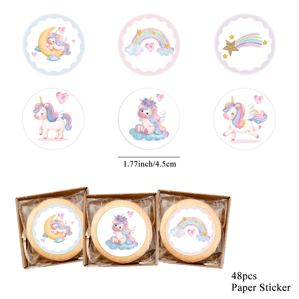 décoration fête licorne stickers autocollants toppers cupcakes bannières étiquettes colorées enfants illustrations