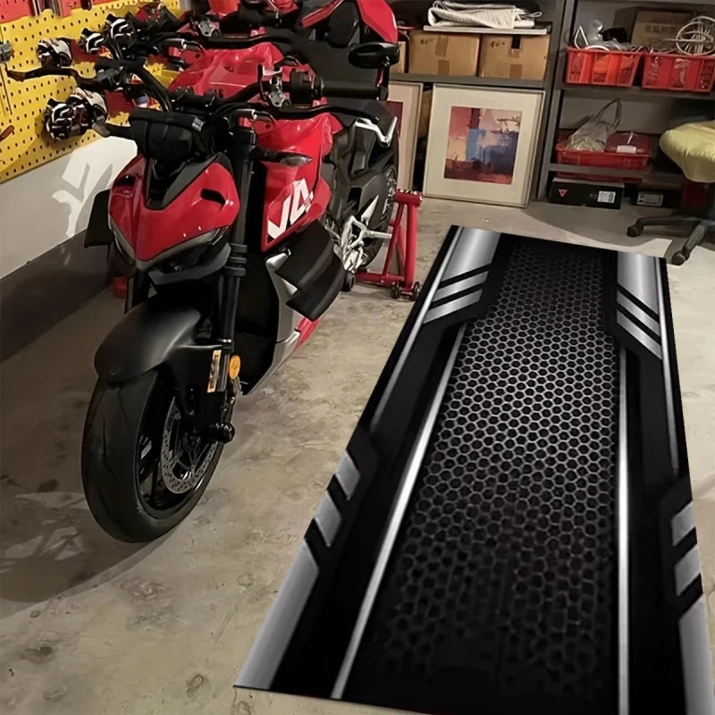 tapis sol antidérapant polyester hexagonal moderne noir gris garage atelierintérieur moto résistant usure