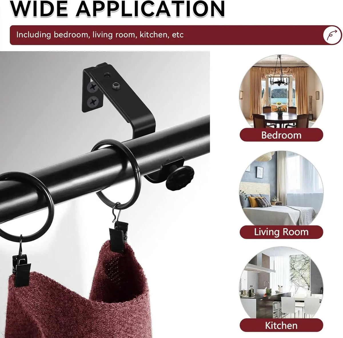 support rideau moderne noir mat vis fixation tiges rideau minimaliste