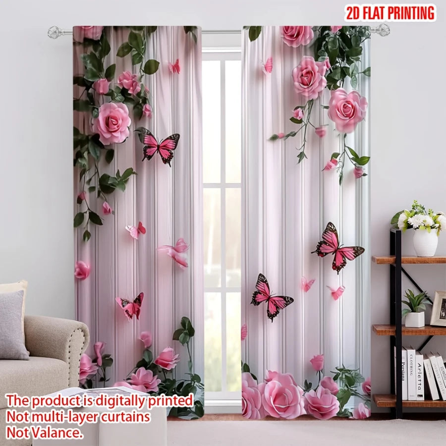rideau rose clair papillons moderne résistant l'eau 100% polyester 60x150cm