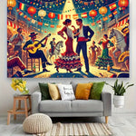 toile fond multicolore danseurs flamenco lanternes drapeaux musique événements festifs anniversaires mariages noëlnaissance