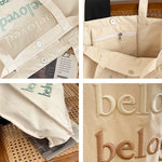 sac main toile brodée beloved lettres décontracté poignées détachables couleur beige marron bleu clair