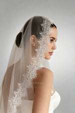 voile mariée blanc dentelle fine bord dentelle clips métalliques classique opacité monocouche
