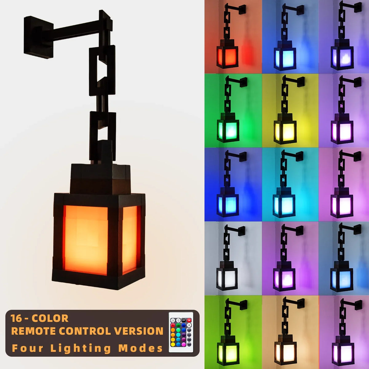 lanterne décorative murale led pixelisée minecraft 16 couleurs télécommande rechargeable