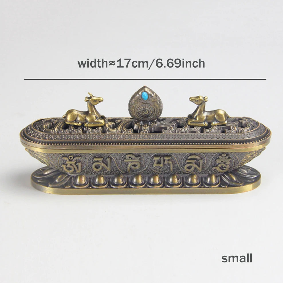 boîte encens métal bronze ornements floraux salon décoration artisanale intérieure doré motifs animaux traditionnels