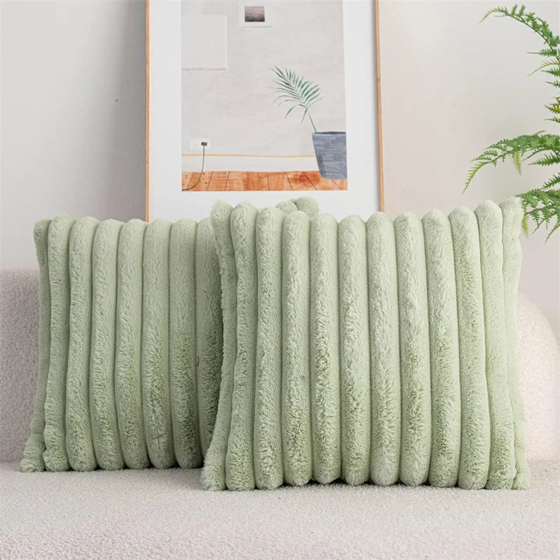 coussins décoratifs carrés rayés peluche douce moderne gris blanc cassé 45x45cm