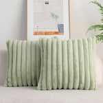 coussins décoratifs carrés rayés peluche douce moderne gris blanc cassé 45x45cm