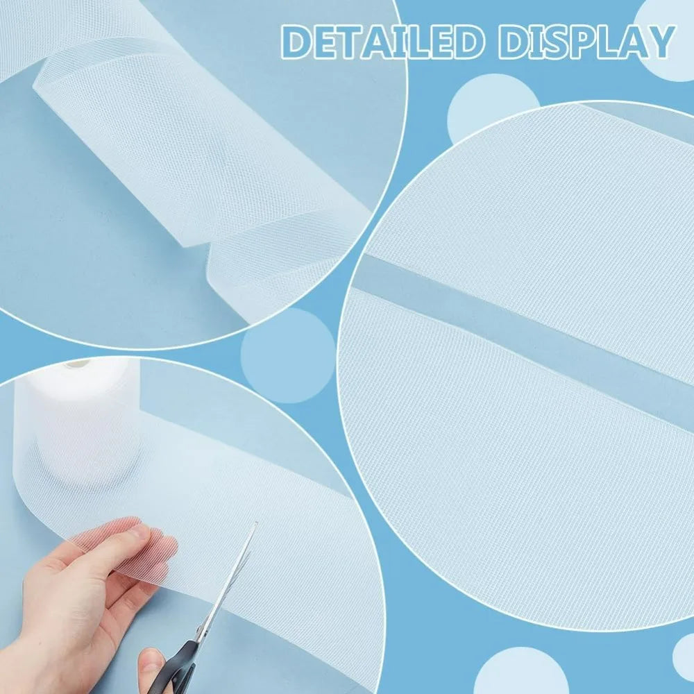 ruban tulle blanc transparent maille fine décoration 10m longueur ciseaux règle accessoires bricolage fleurs