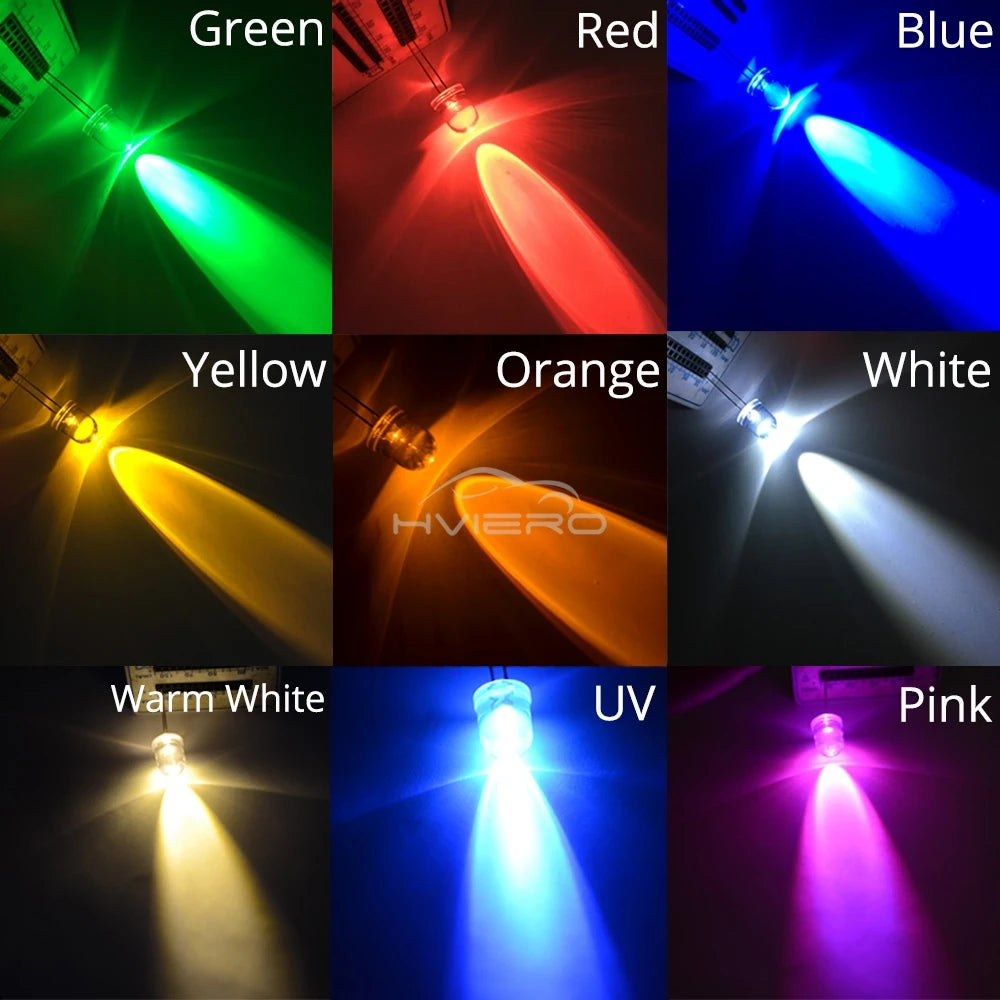 Diodes led bleu vert rouge jaune blanc rose violet orange 10mm ultra lumineuses modernes