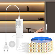 Bande lumineuse LED double couche 12V avec capteur tactile bois, éclairage d'ambiance réglable pour étagères et meubles