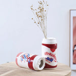 vase céramique moderne forme canette rouge blanc rose décoration intérieure pop artbranches sèches fleurs