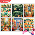 tableau peinture acrylique pinceaux palette paysages végétaux modernes détaillés décoration murale enfants famille