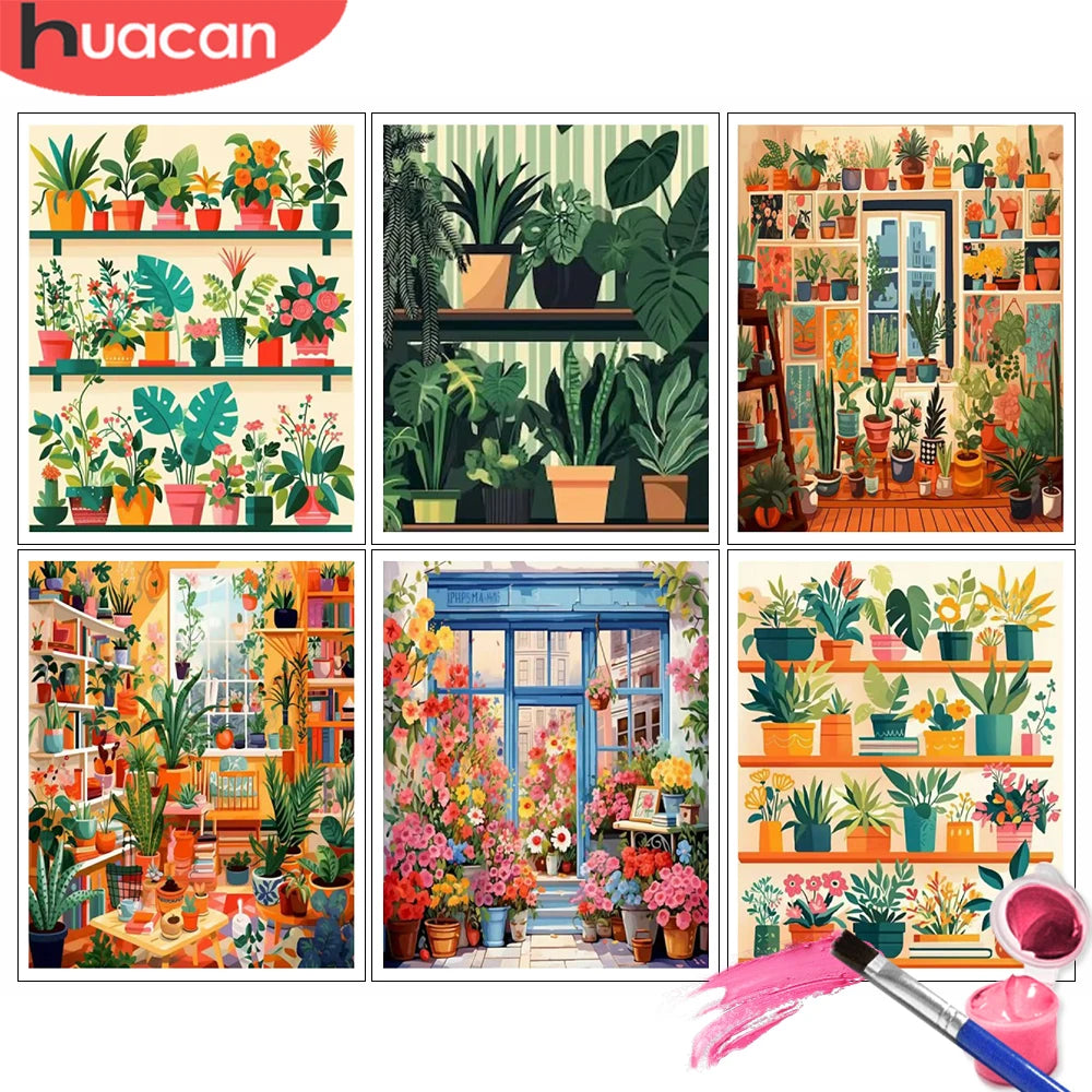 tableau peinture acrylique pinceaux palette paysages végétaux modernes détaillés décoration murale enfants famille
