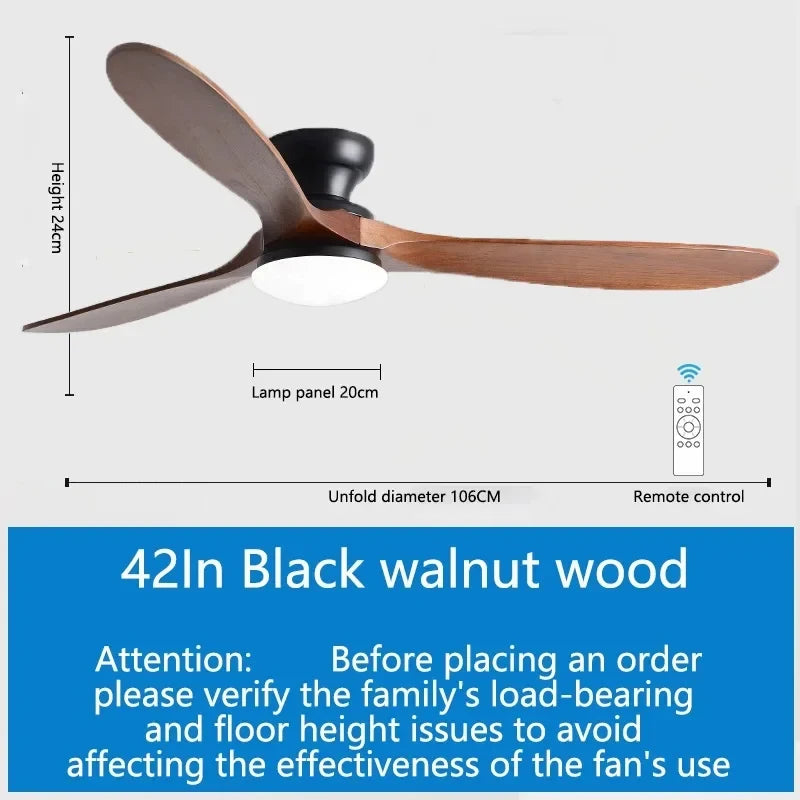 ventilateur moderne led bois naturel blanc lampe intégrée télécommande flux lumineux certifications vde ul