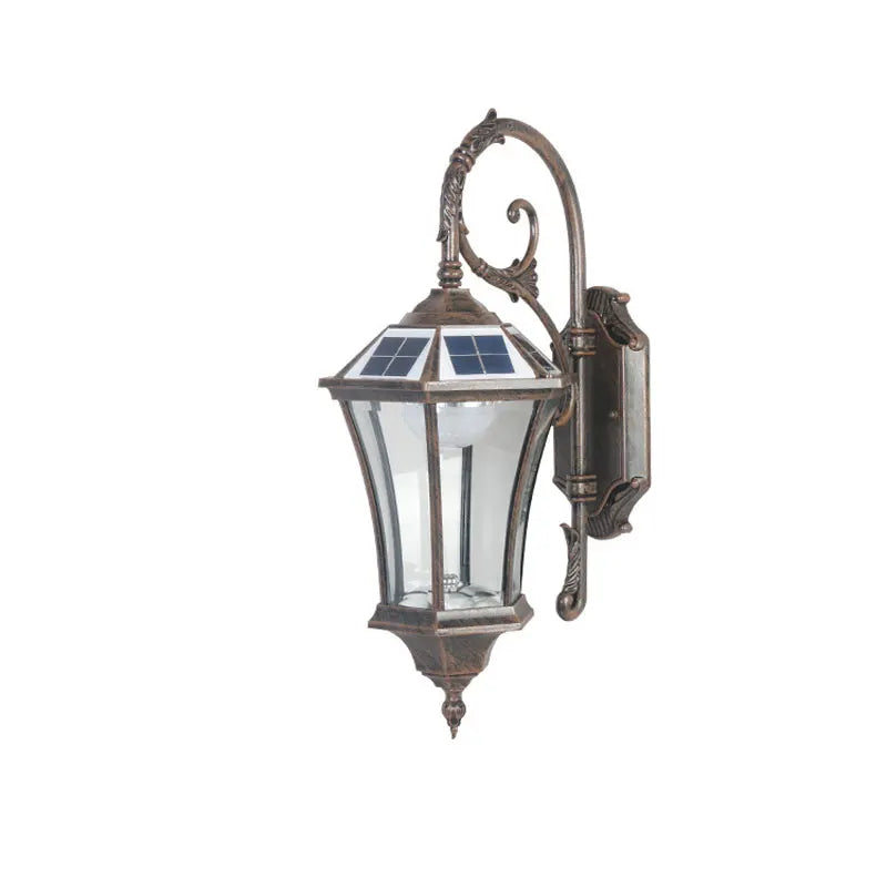 lampe solaire murale vintage bronze foncé classique élégant verre opalin étancheextérieur