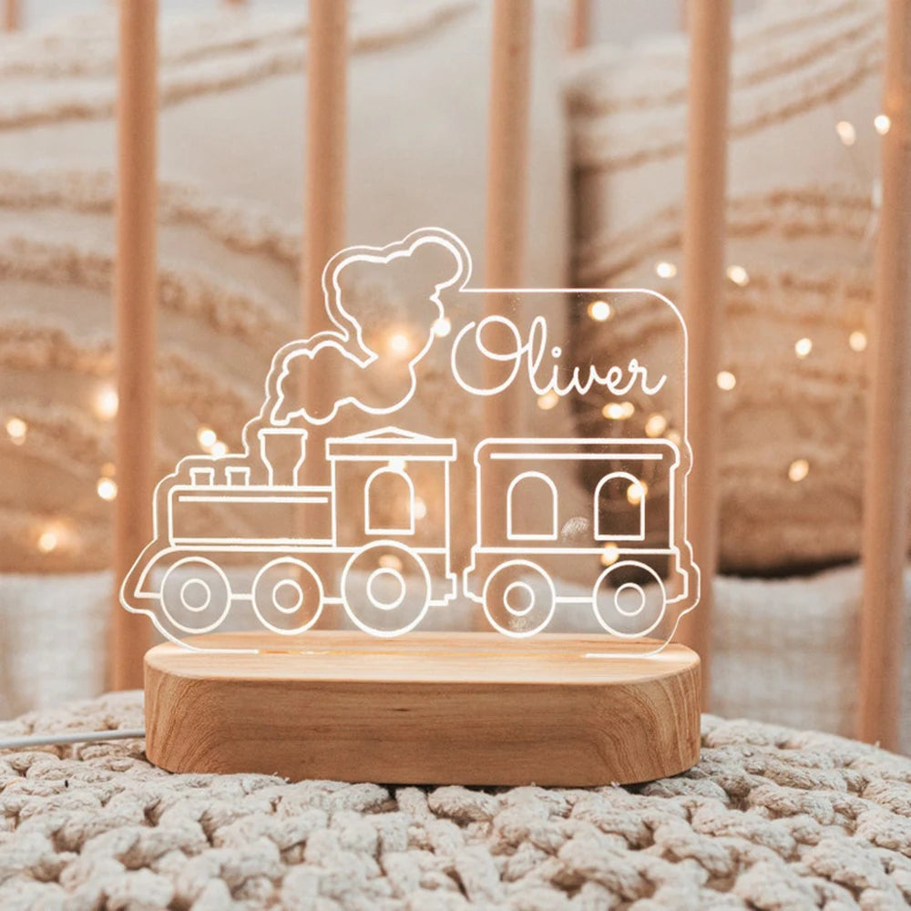lampe table personnalisable transparente dessins animés arc ciel train fusée licorne ours minimaliste enfant