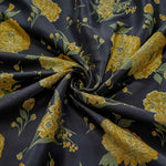 tissu brocart floral texturé noir jaune vert résistant bricolage decoratif 145cm