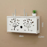 meuble rangement mural blanc bambou prises électriques étagères cable wifi