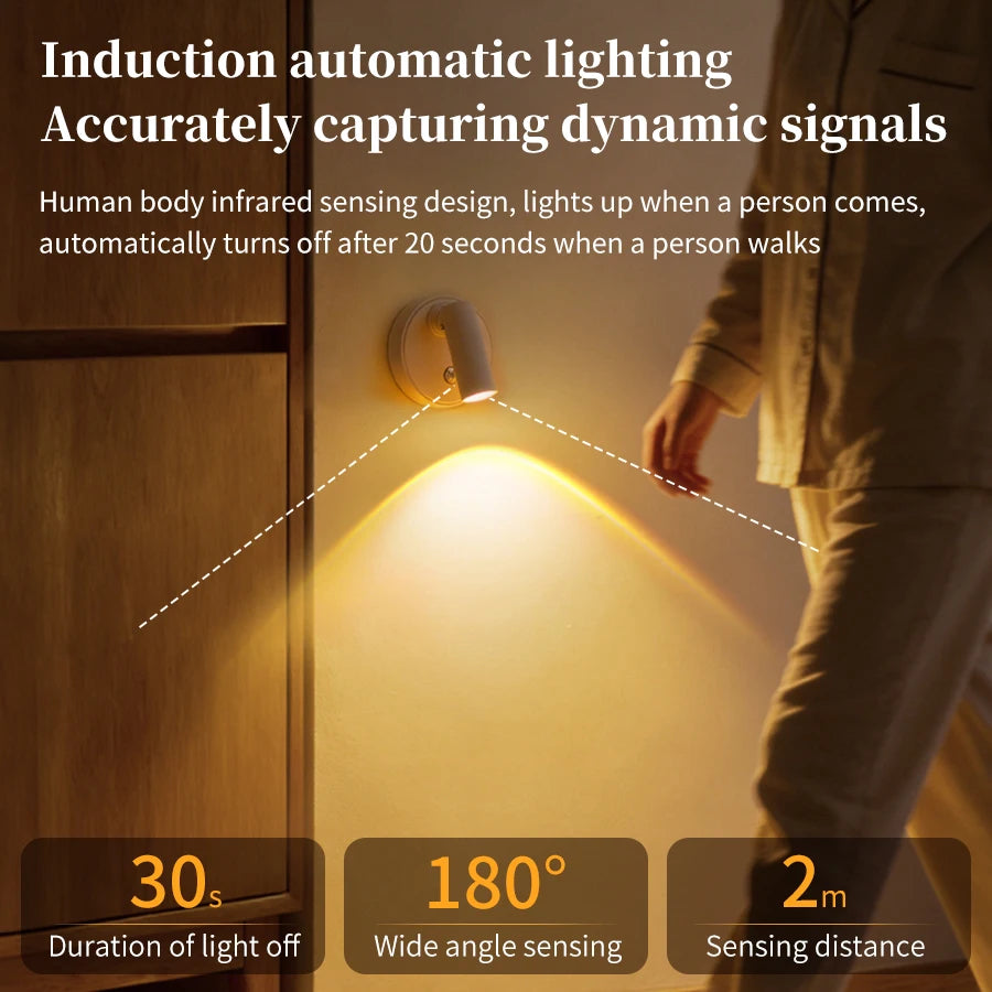 projecteur led rechargeable télécommande 360° détection présence mur blanc moderne minimaliste port type